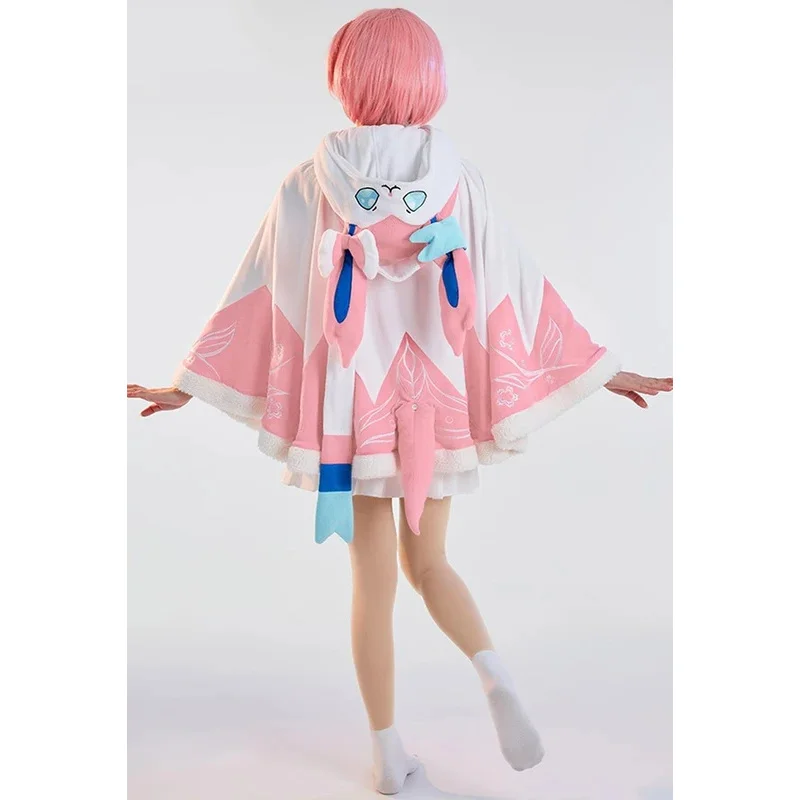 Anime Leafeon Cosplay Costume Cloak witn Tail Warm Coat Fall Winter Suit Hooded Homewear Women Halloween Party Roleplay Uniforms