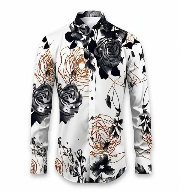 Newest Flower 3D Printed Long Sleeve Shirts For Men Cloths Hawaiian Lapel Button Tops Casual High Quality Streetwear Shirt Man