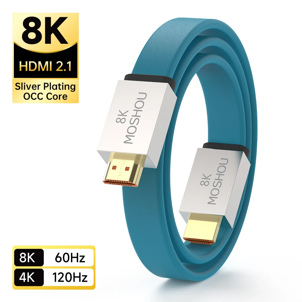 MOSHOU HDMI 2.1 Cable 48Gbps 8K@60Hz 4K@120Hz Ultra High Speed HDMI Cord HDCP 2.2 & 2.3 HDR 10 eARC for Dolby Vision Atmos