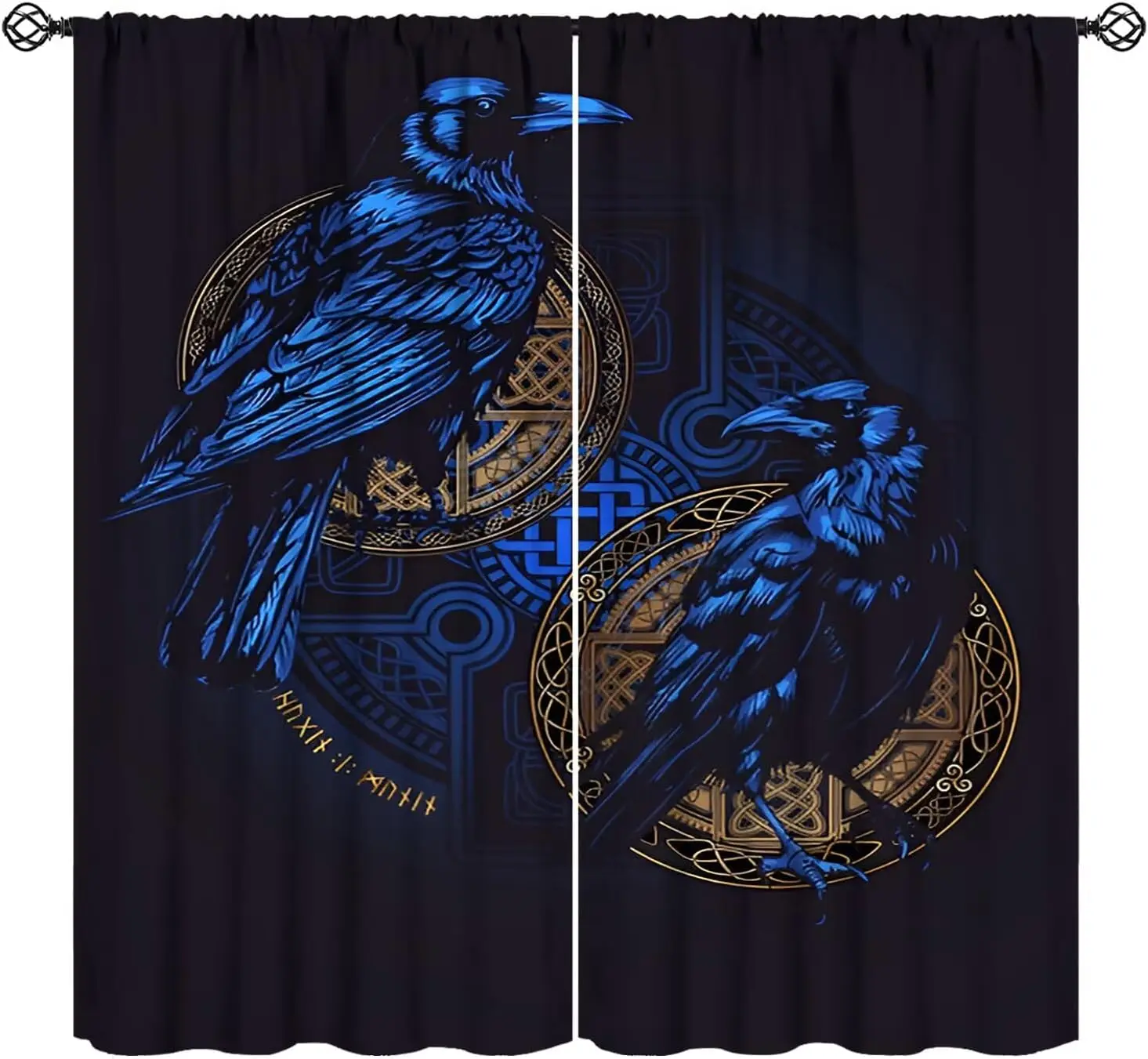 Gothic Celtic Raven Curtains, Viking Crow Pattern Window Drapes for Bedroom Living Room Decor