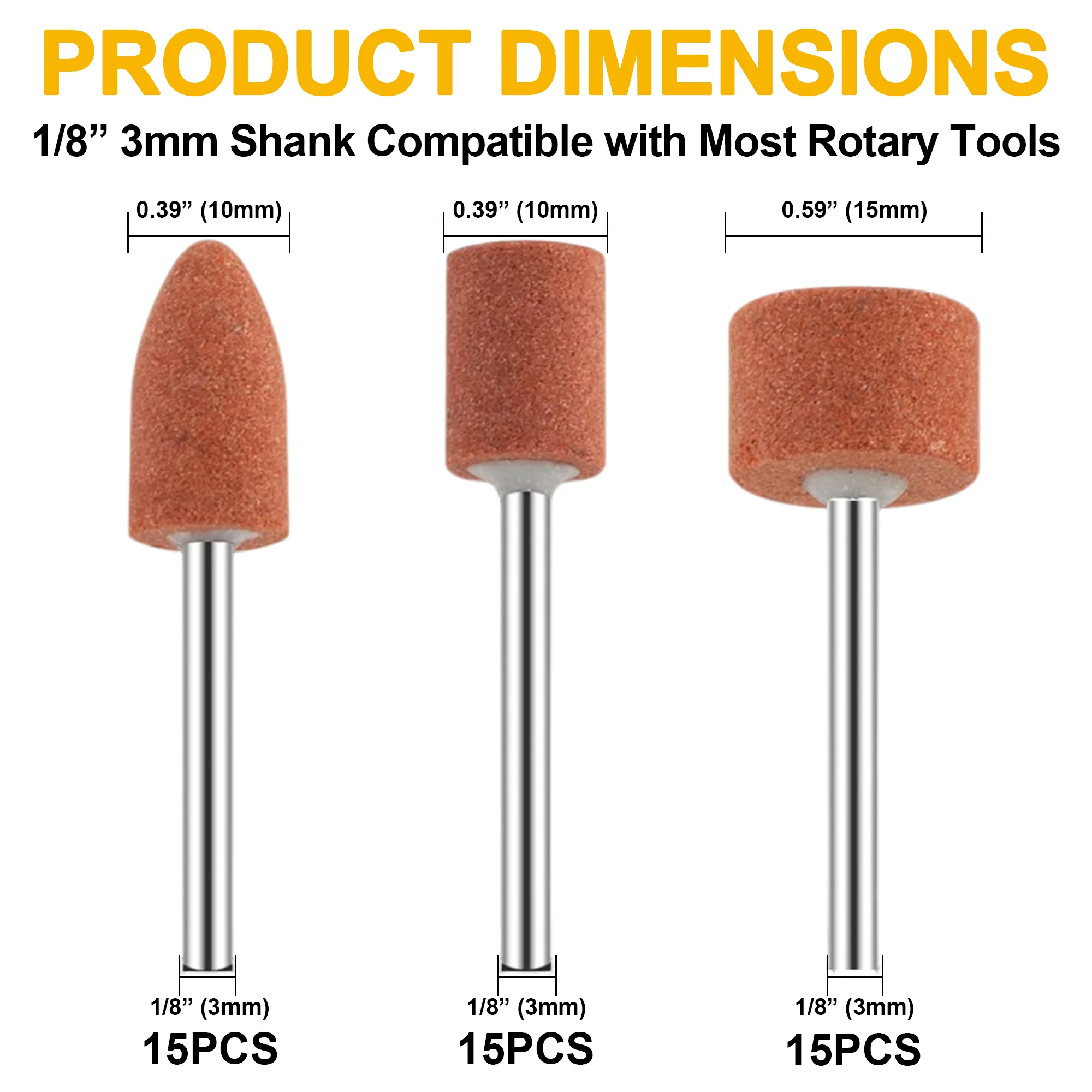 45PCS Aluminum Oxide Grinding Stone Set, 1/8