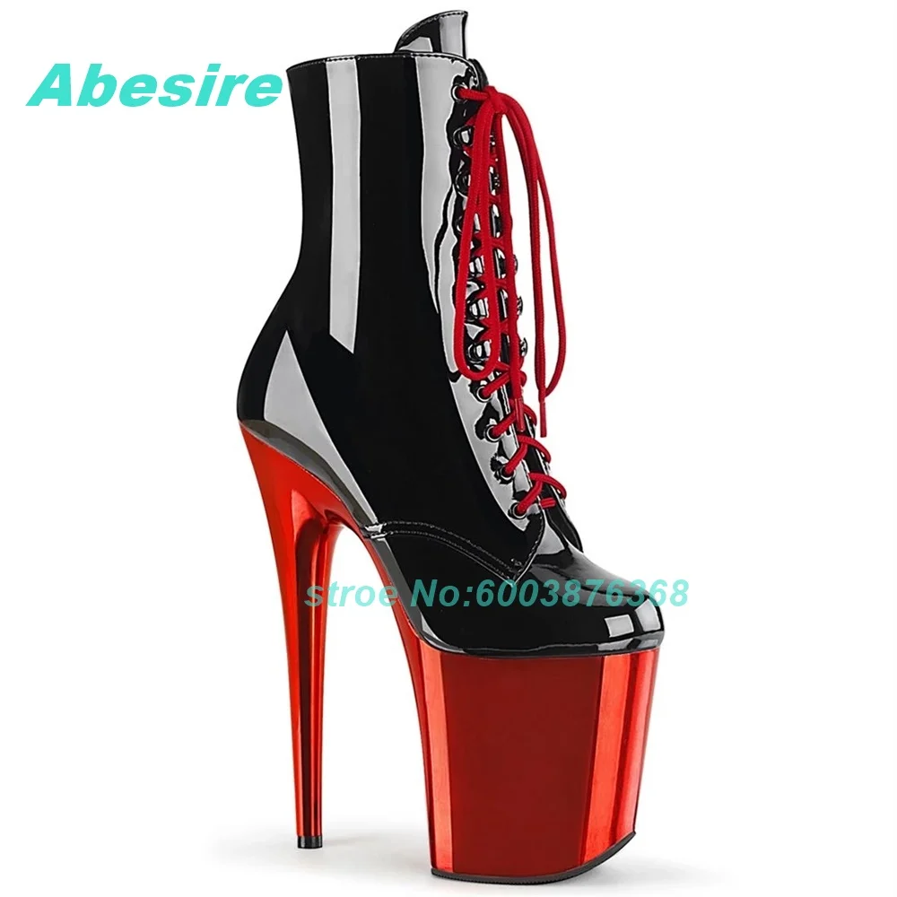 

Ботильоны на каблуке 20 см/8 дюймов из лакированной кожи, на платформе, с молнией, разноцветные, на шнуровке, для женщин, сексуальные, для вечеринок и сцены