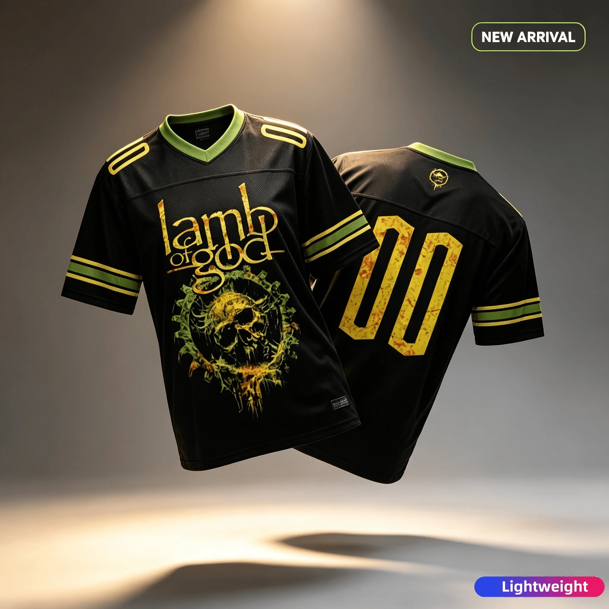 Unisex Schwarzes Sporttrikot Lamb of God Totenkopf Gelb Vintage Kurzarm Casual Metal Fan Trainings-T-Shirt Familien-Partnerlook Oberteile – Detail 2