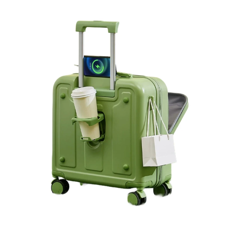 フロントオープン式スーツケース、18インチ20インチ女性用機内持ち込みバッグ、パスワードロック付き軽量ハードシェルキャビンケース、キュート