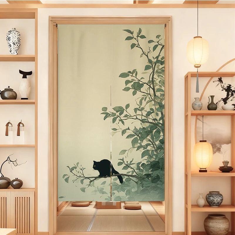 ستارة باب يابانية على شكل قطة سوداء ستارة نورين ريفي للمطبخ وغرفة الطعام ستارة نصف ستارة فاصل للمدخل #4