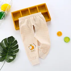 Pantalones de algodón para bebé, ropa para niños, pantalones de pijama con entrepierna abierta, Color Natural, aire acondicionado, primavera y otoño