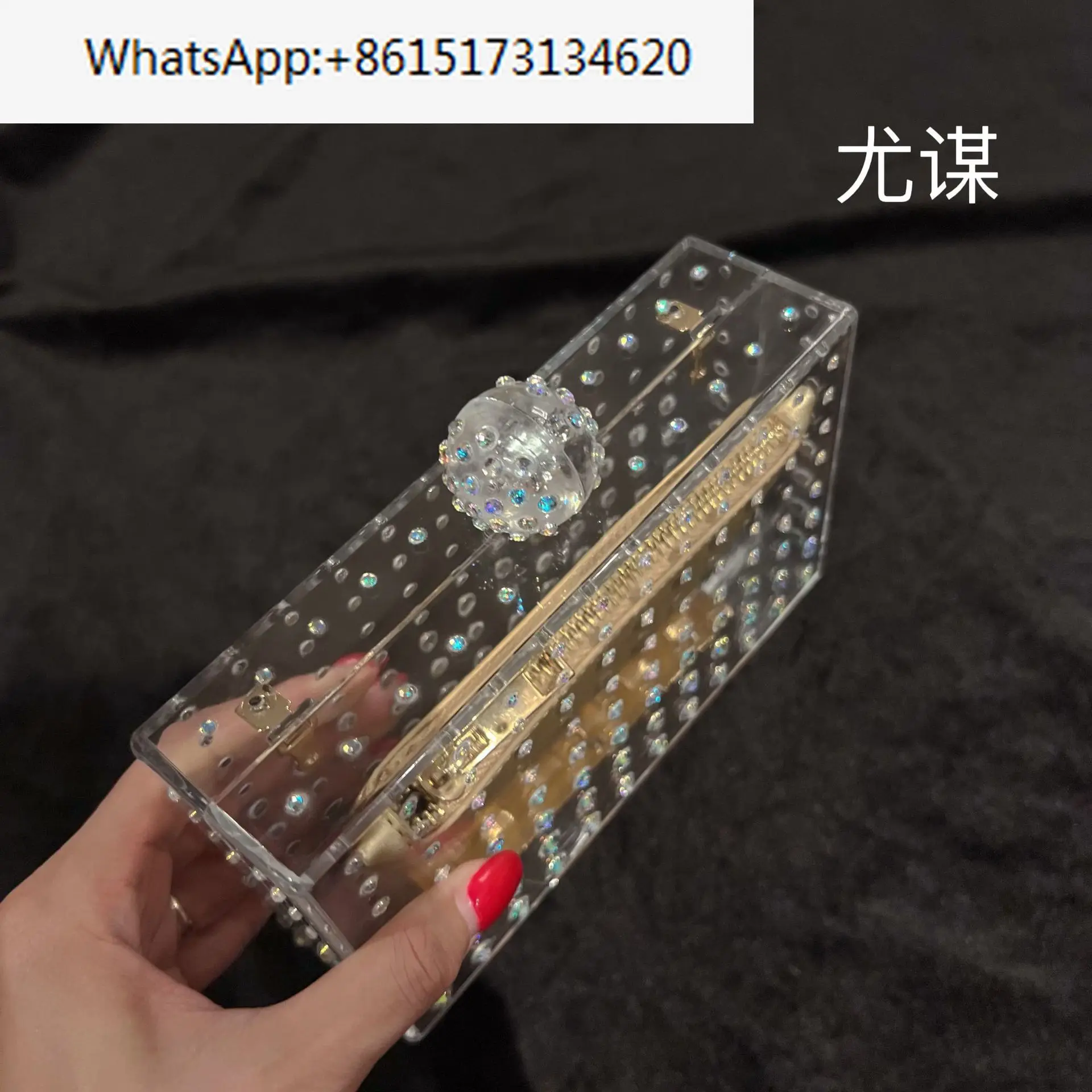 Summer transparent shiny diamond spherical banquet rhinestone  holding crossbody bag woman