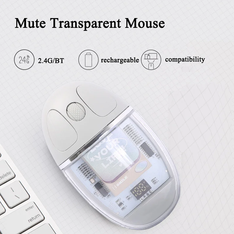 2,4 GHz transparente drahtlose Maus wiederauf ladbare Bluetooth-Kristall mäuse stille Gaming-Mini-Maus für Laptop-PC-Computer-Tablet