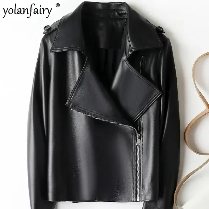 YOLANFAIRY Sheepskin Coat Women Clothes Women's Leather Jacket Short New Spring Genuine Leather Clothing Chaqueta De Cuero FC