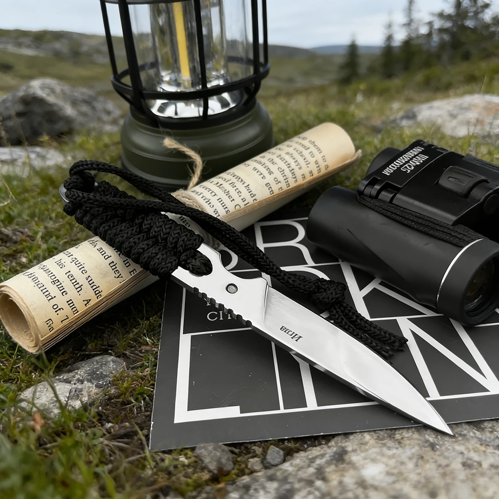 Camping Hiking Fishing Utility Cutter High Hardness 440C Outdoor Straight Knife Wilderness Adventure Pocket Knives Rescue Tools