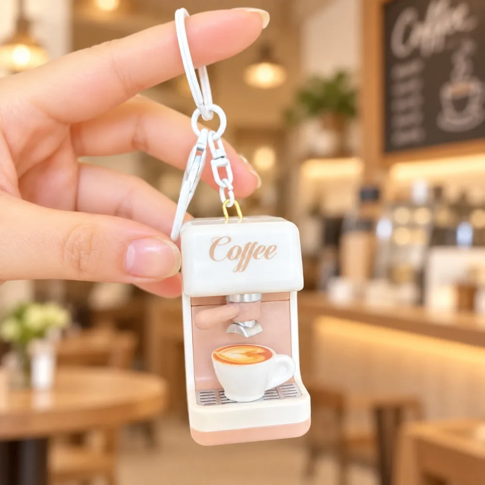Portable Mini Coffee Machine Keychain Miniature Simulation Press Activated Retro Coffee Machine Pendant Sound Module