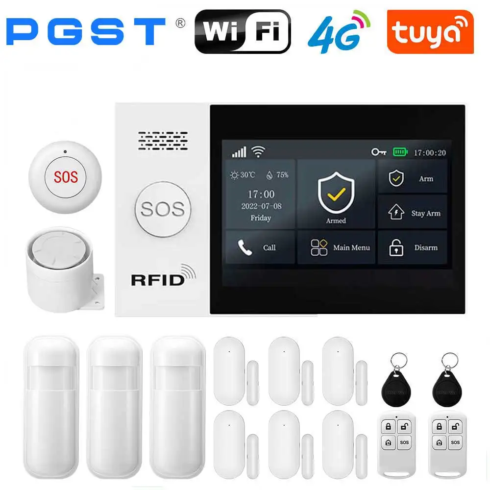 PGST Draadloos Huisbeveiligingssysteem werkt met Tuya GSM 4G WIFI Smart Home 433MHz App-bediening met Alexa