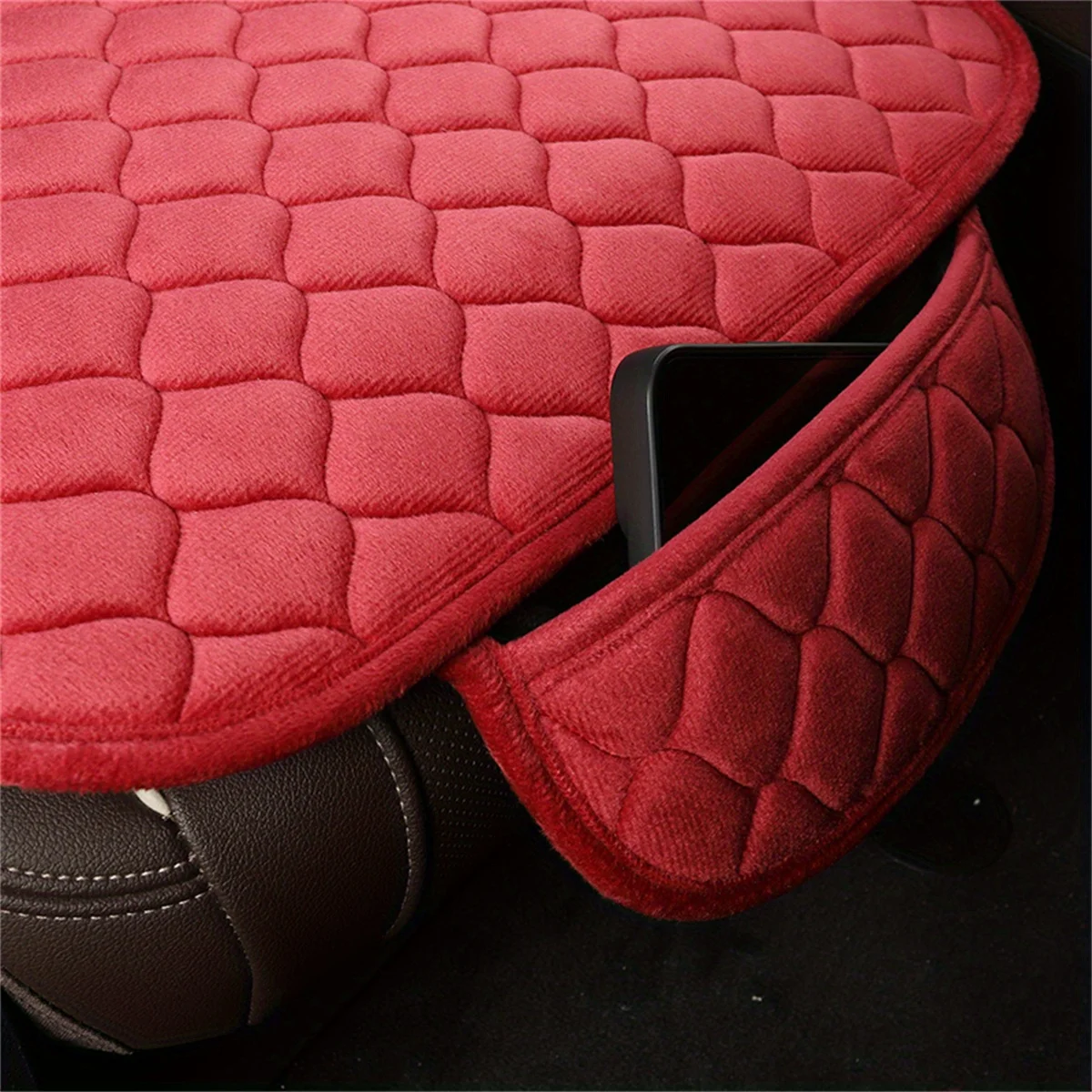 1PC Diamond Quilted Plush Front Car Seat Cushion, Soft Padded Seat Pad Protector with Headrest Pad, Universal Fit Most Vehicles