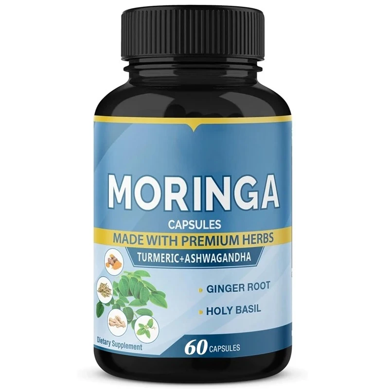 Cápsulas Moringa 6450 mg, contenant raíz de Solanum sudafricana, tulipán, jengibre, cúrcuma - energía, apoyo inmunológico -60 cápsulas