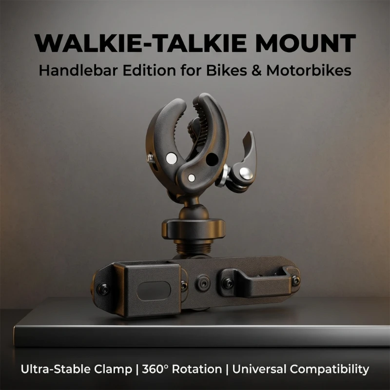 Two-Way Radio Bar Mount Clamp Holder with Jointed Mount, No-Drill Support for Bike and Motorcycle Travel Use Daily H8WD