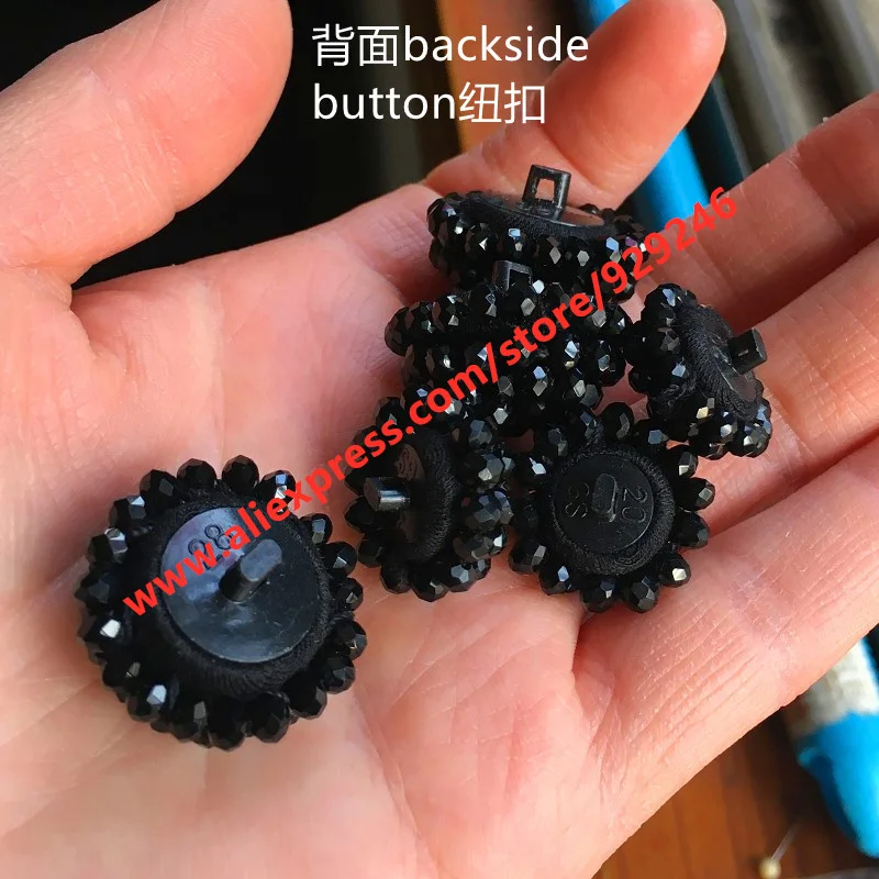 20mm Round Black Crystal Covered Button For Garments Accessory 25mm Decorative Beads Button for Sweaters Coat Shirts Decoration