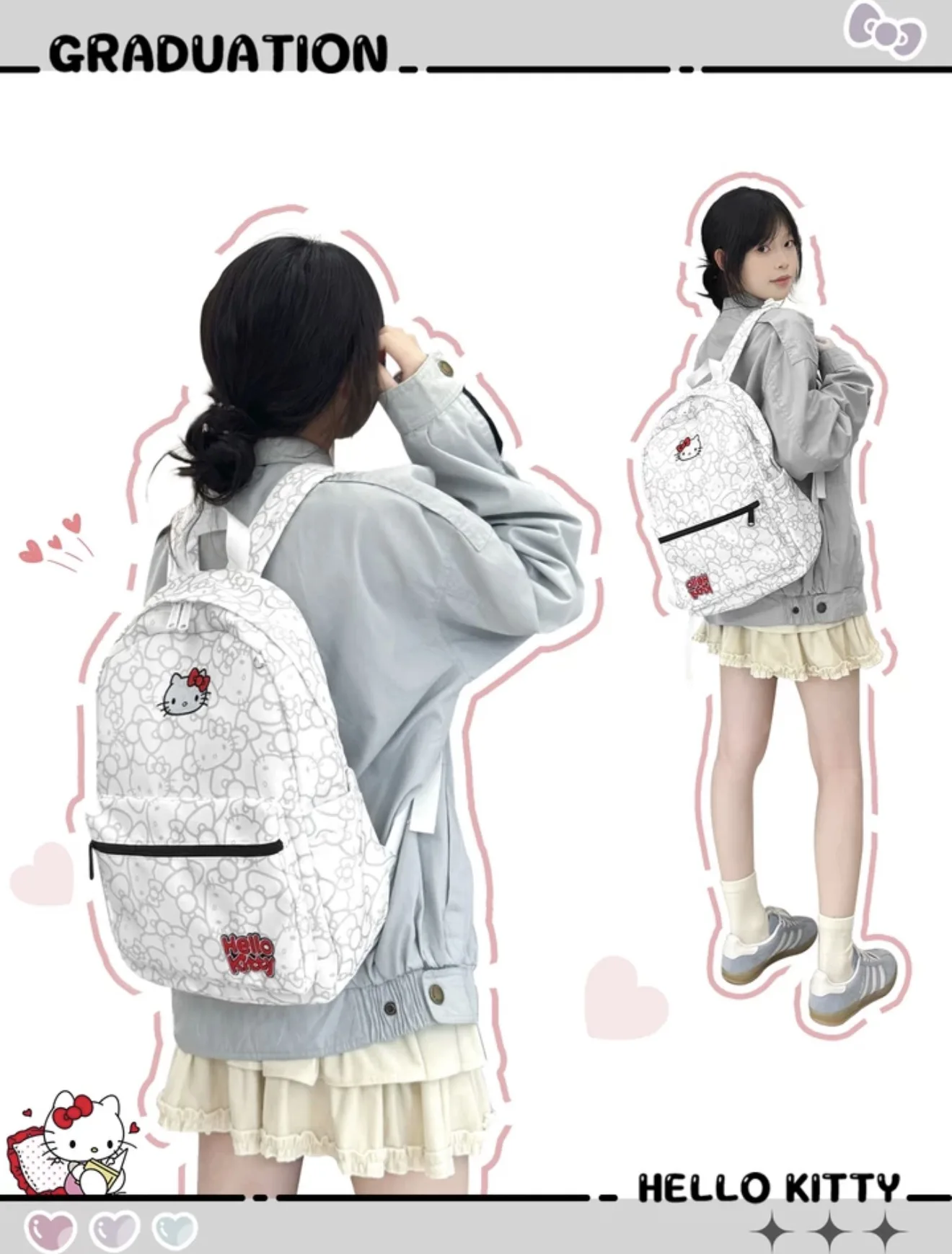 

Original Sanrio cartoon Hello Kitty Kids Backpack Schoolbag Girls women Cute Shoulder Bag
