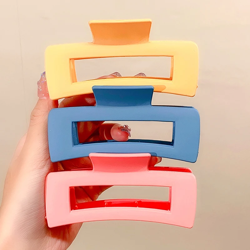 New Colorful Rectangle Hollow Big Hair Claw For Women Thick Long Hair Holder Claw Clip Toothed Hairpins Fashion Hair Accessories