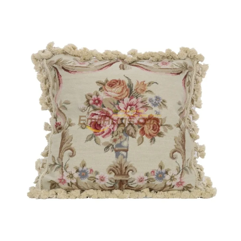 camel needlepoint floral pillow European woven high-end  high density  embroidered cushions