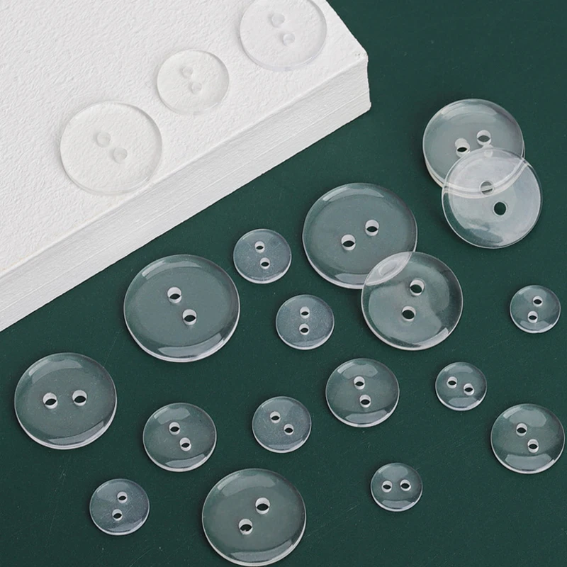 8-20mm Transparent Round Resin Buttons 2 Holes Sewing Buttons Bottoni Scrapbooking Garment DIY Clothes Apparel Accessories