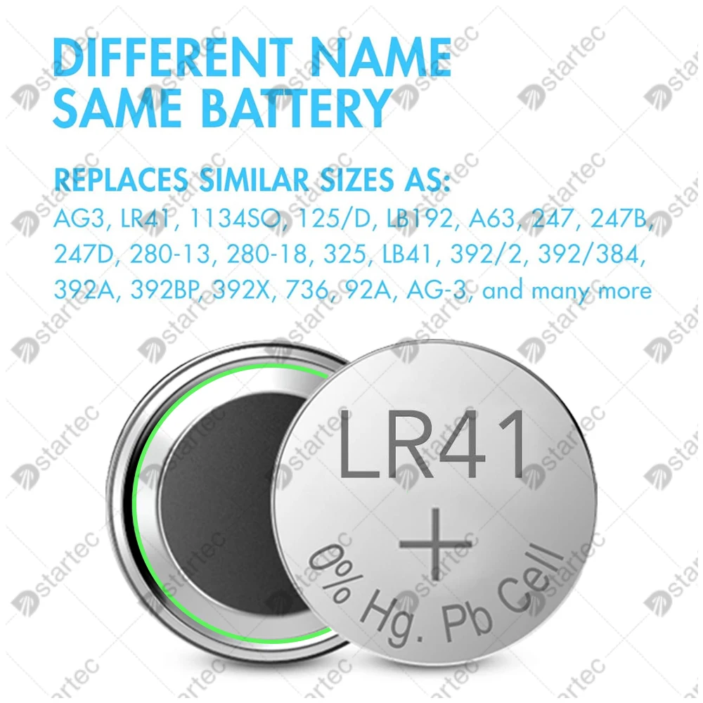 خلية عملة قلوية ، بطارية ساعة أكسيد الفضة ، LR736 ، AG3 ، LR41 ، sr41w ، 392A ، مسيو ، SR41 ، L736 ، CX41 ، 10-300
