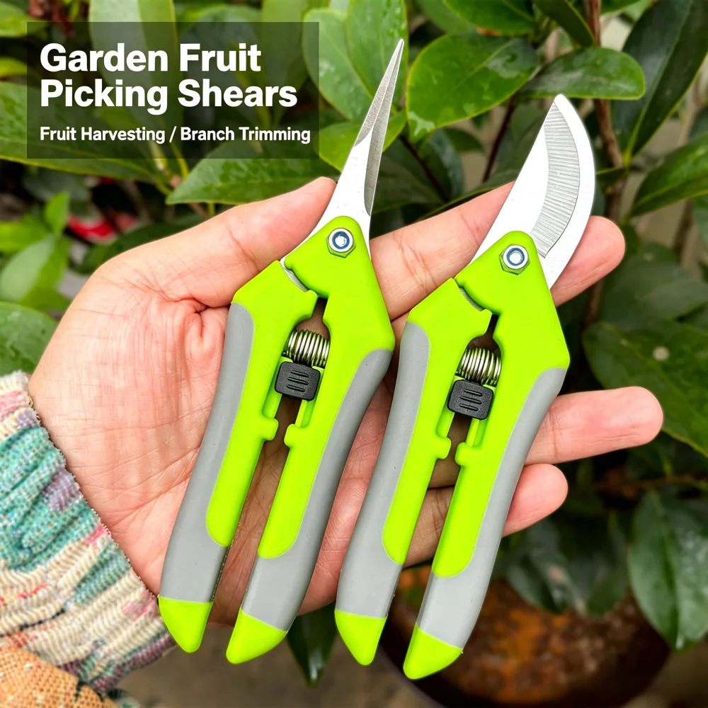 1/2Pcs Anvil Pruning Shears Straight Curved Stainless Steel Fruit Picking Scissors Spring Lock For Flower Bonsai Plants