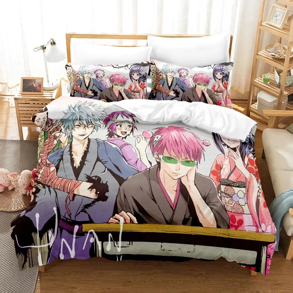 Anime The Disastrous Life of Saiki K Kusuo 2_3PCS Bedding Set Boys Girls Twin Queen Size Duvet Cover Pillowcase Bed Kids Adult