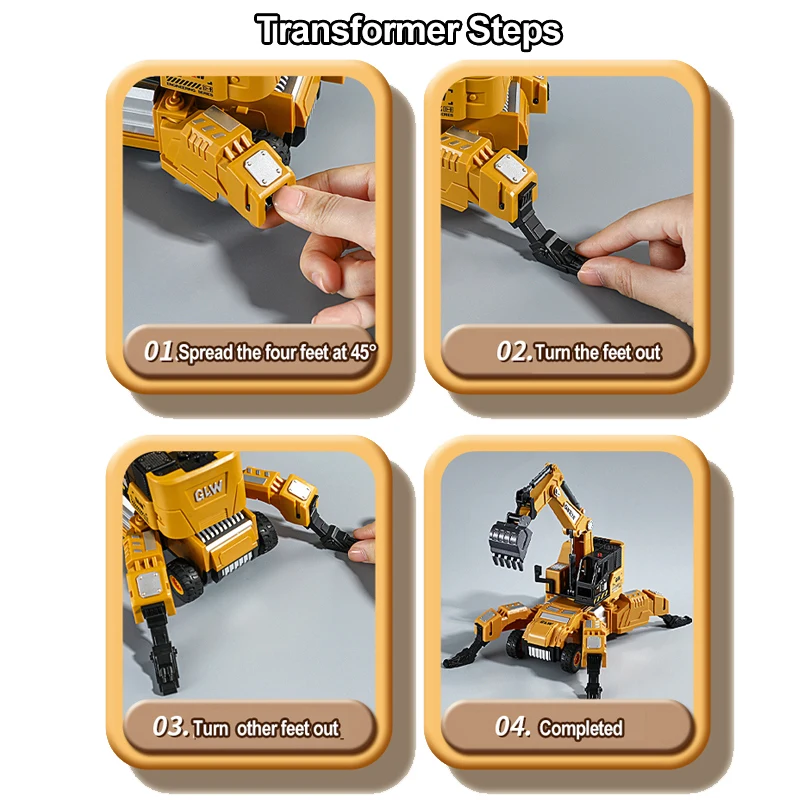 Vehículo de ingeniería transformable 1:40, coche de juguete, grúa, excavadora, aleación + Tractor de plástico, vehículo inercial para niños, regalos