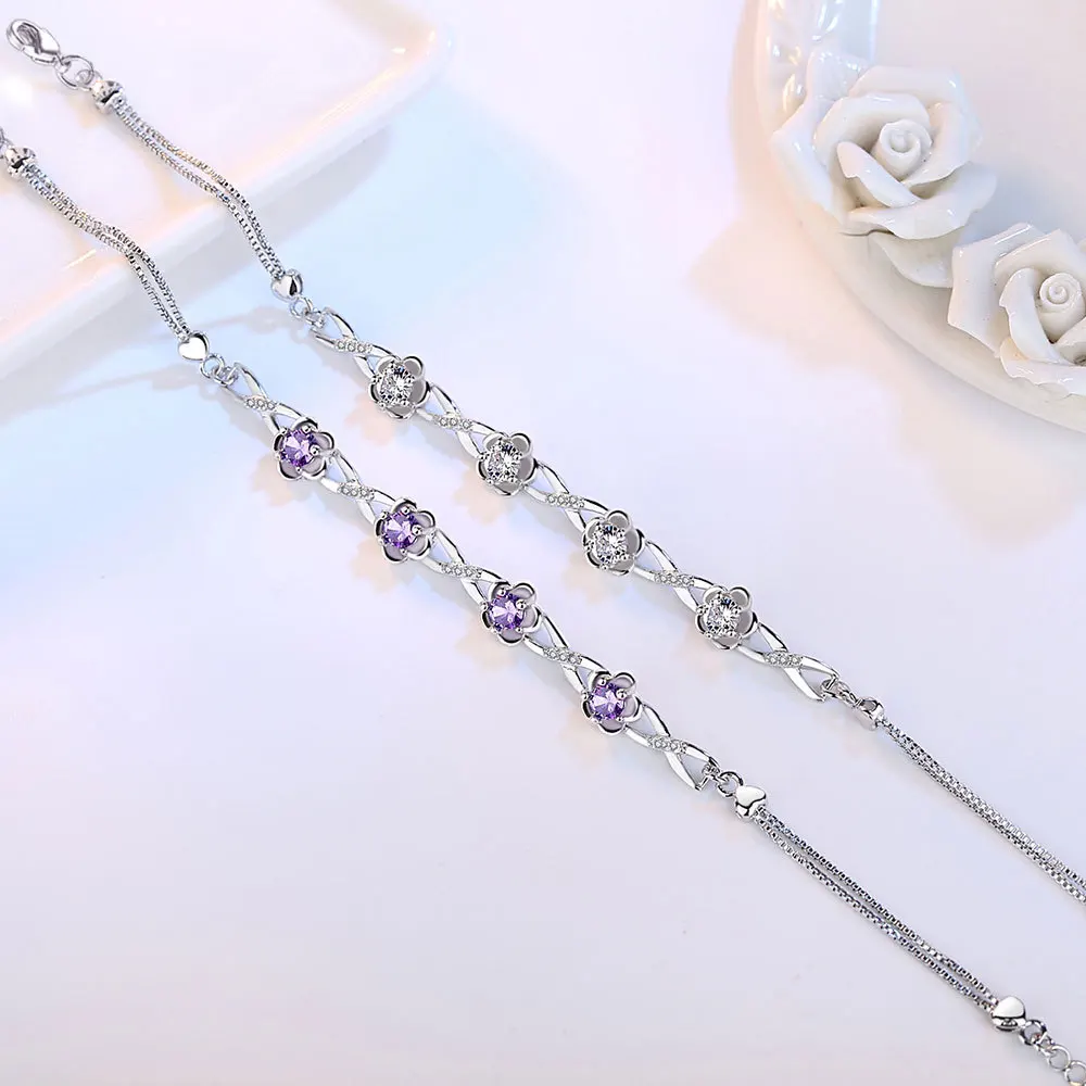 

925 Sterling Silver Sweet Fashion Plum Blossom Zircon Bracelet Birthday Party Anniversary Gift
