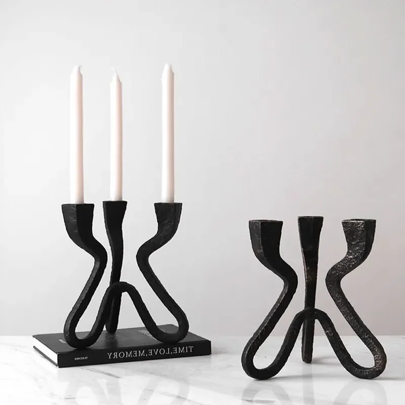 Modern Black Candlestick Holder Simple Metal Candelabra for Dining Table Centerpiece Luxury Home Decor Living Room Ornament