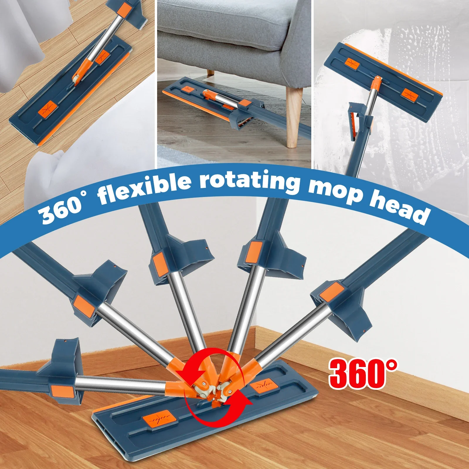 Esfregona com raspador de desidratação com almofadas de microfibra 360 °   Vassoura de esfregão de piso de spray plano de rotação para ferramentas de limpeza de esfregão giratório doméstico