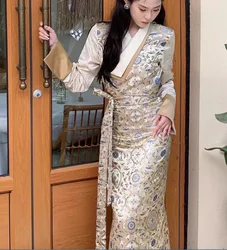 Chinese Xizang Women's Tibetan Long Guozhuang Dance Dress