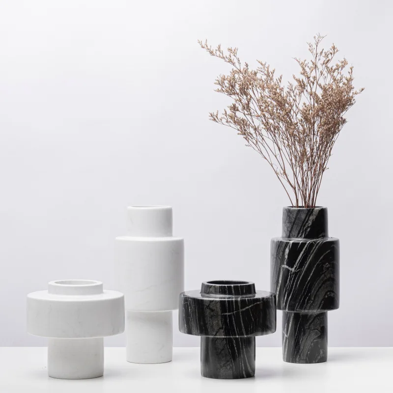 

Natural Marble Pillar Vase for Table Centerpieces Minimalist Travertine Flower Vase for Modern Home Decoration