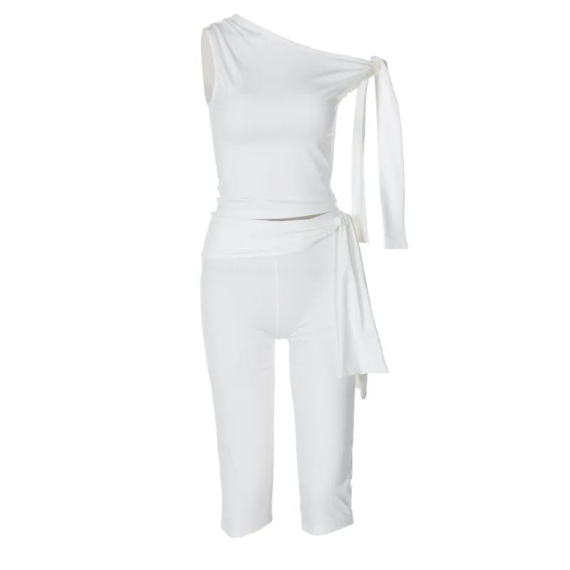 2026 Bodycon new In Matching Sets 2 Pieces Set For Woman Two Piece Outfit Women's Clothes Temperament Slim Slant Collar Leace-up