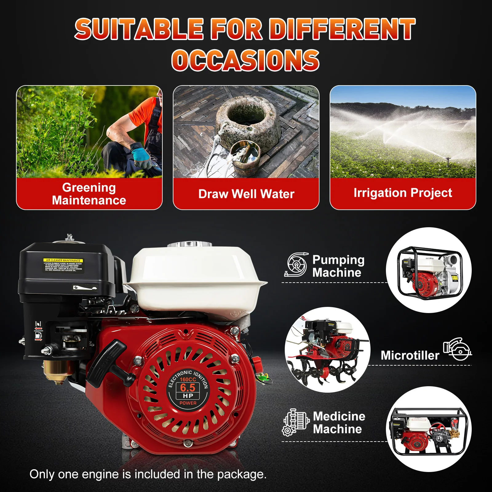 6.5HP 200cc 4-strokes Petrol Engine Single Cylinder Petrol Engine Used with Pumping Machines Cleaning Machines Spraying Machines