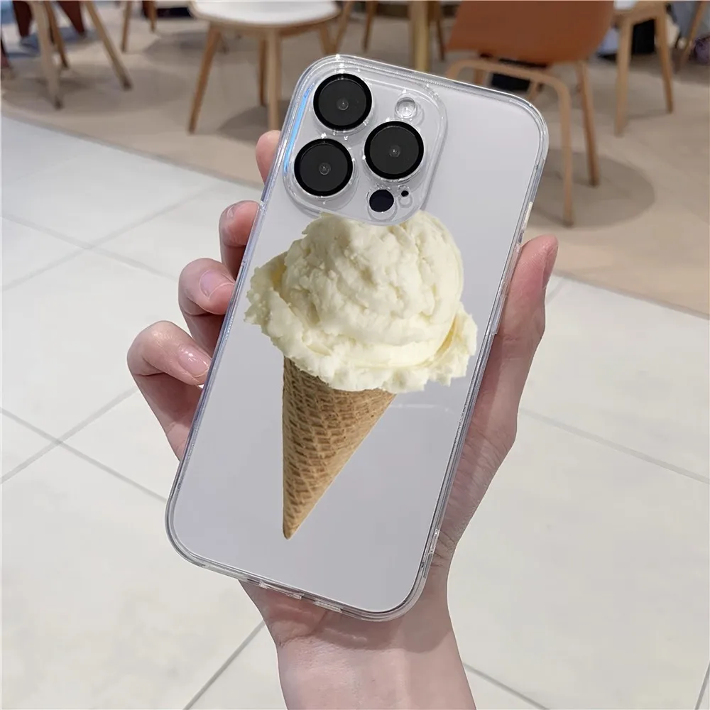 ins style ice cream Phone Case For iPhone 11 12 Mini 13 14 15 Pro XS Max X 8 Plus SE XR Transparent Shell