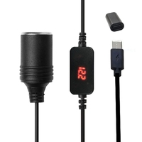 USB C PD Female Type C Male to 12V Car Socket Power Supply Cable with Output Voltage Display for 12V Car LED Light Driving GPS