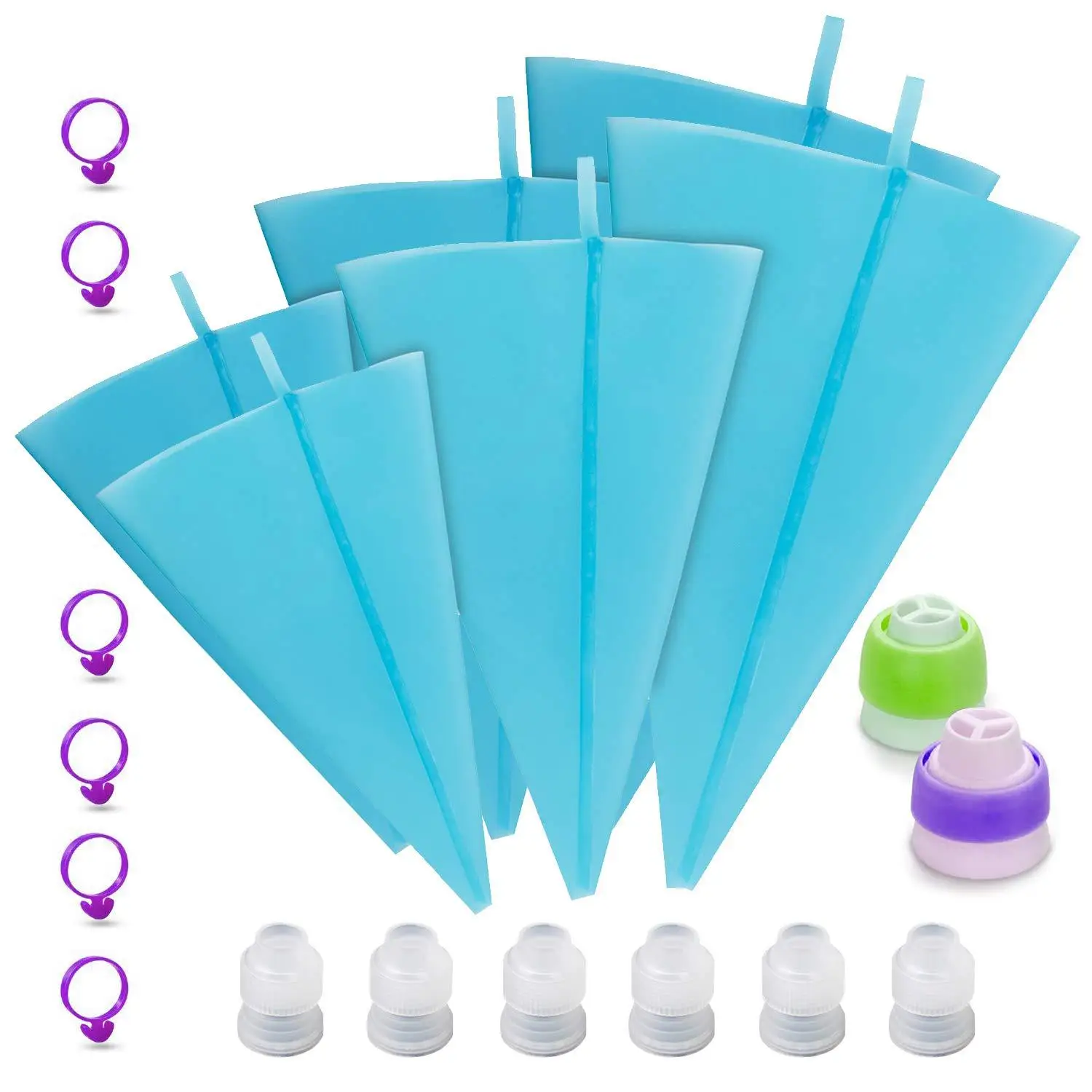 

20pcs TPU Piping Bag Set Silicone Pastry Bag Silicone Tie Ring Converter Cake Decoration Accessories Cupcake Liner Silicone Mold