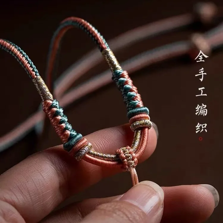 All Hand-woven Beeswax Pendant Rope Gold Jade High-end Lucky Pendant Rope Women's Gifts Chain Necklace Beaded Chain Pink Fashion