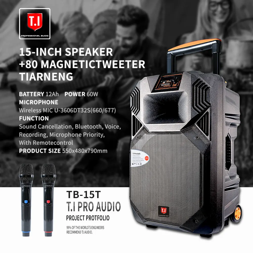 T.I Wireless Portable PA Speaker System Battery Powered Rechargeable Sound Speaker And Microphone Set With MP3 USB Micro SD FM