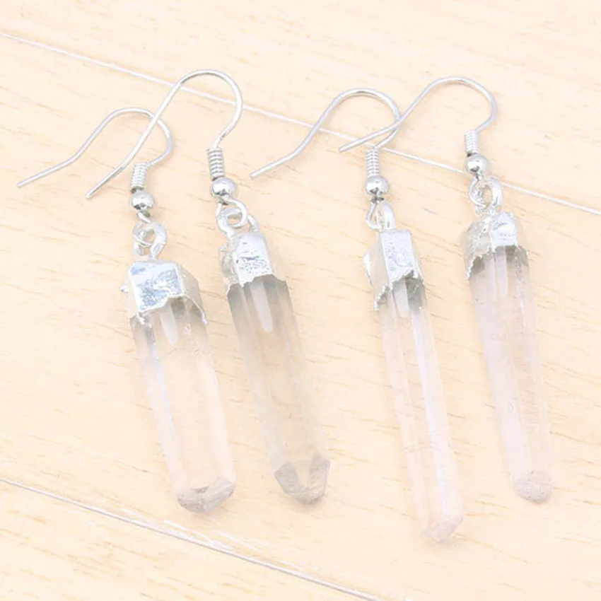 Natural Rock Crystal Pillar Irregular Shape Earring White Crystals Dangle Hook Stone Earrings Women Girls Jewelry Gifts