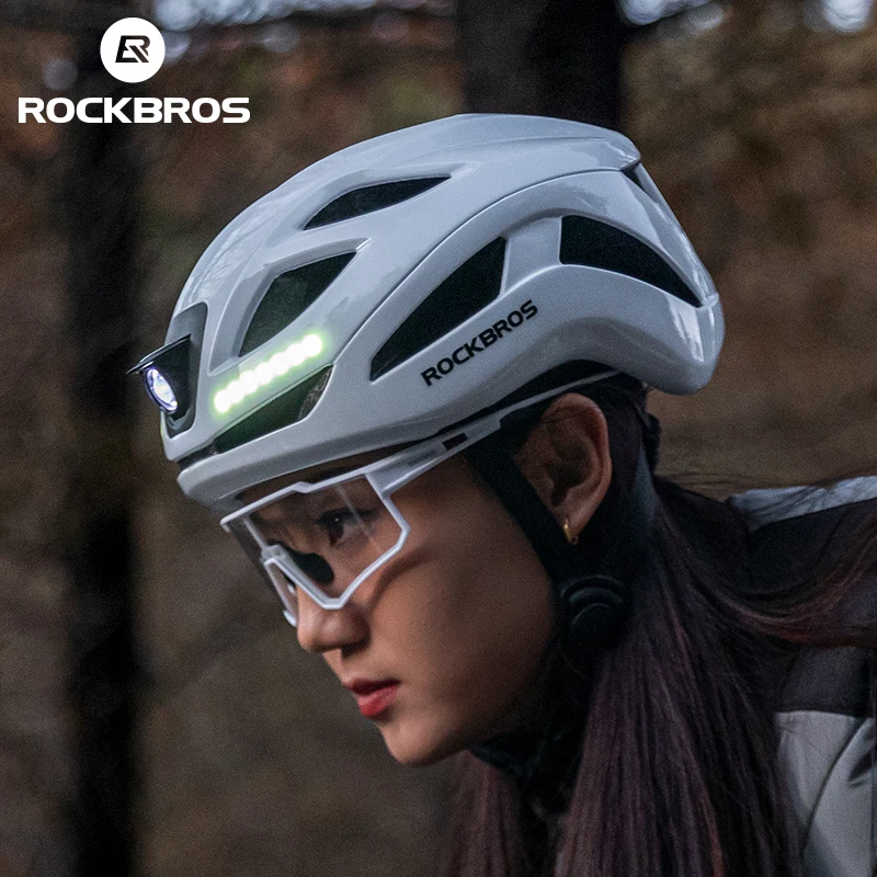 ROCKBROS Bicycle Light Helmet Type-C Rechargeable Front + Rear Light Warning Bike Helmet Head Safety MTB Road Cycling Helmet