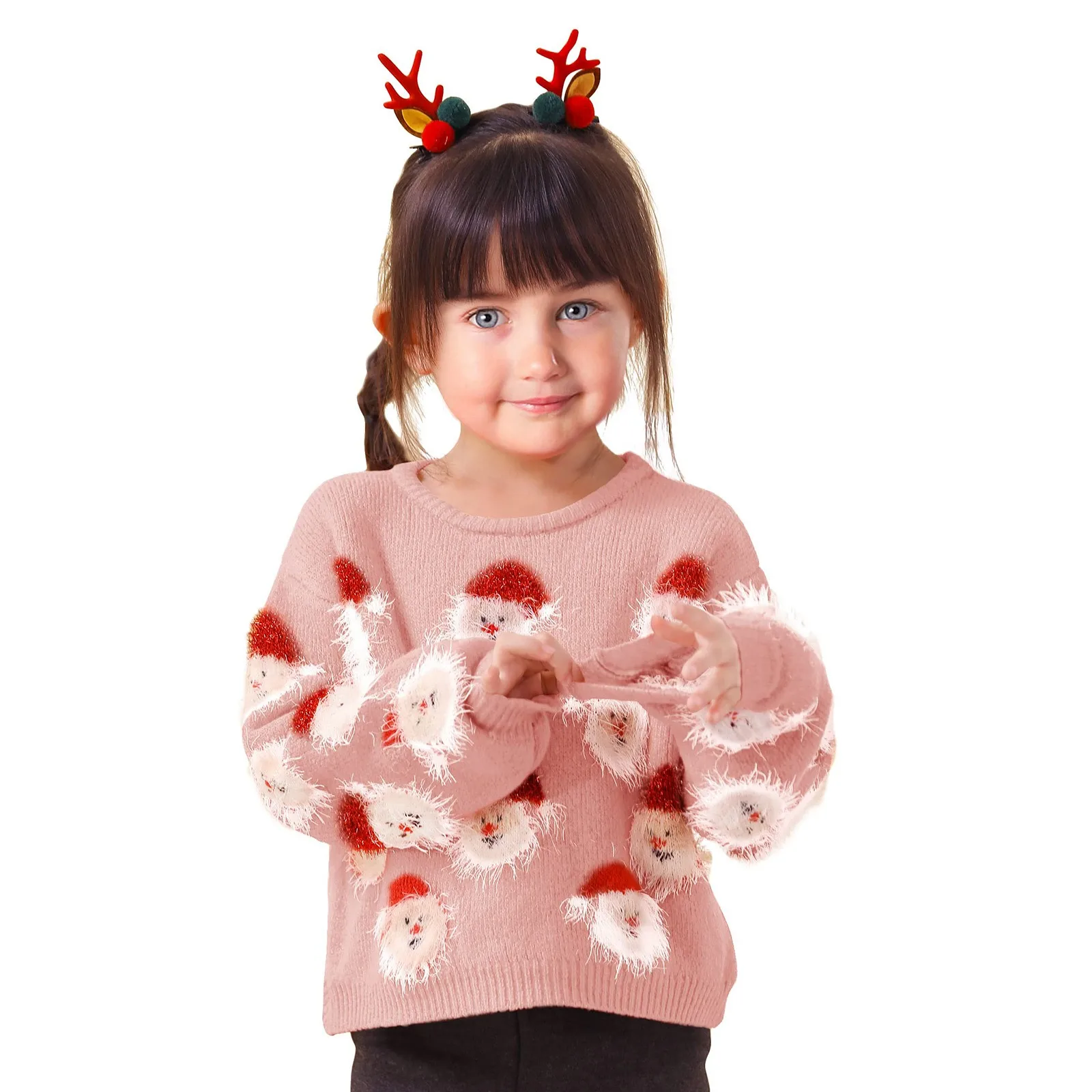 Girl Christmas Sweater Funny Santa Funny Xmas Holiday Party Knitted Pullover Baby Sweater Jumpsuit Toddler Sweatshirt Hoodie