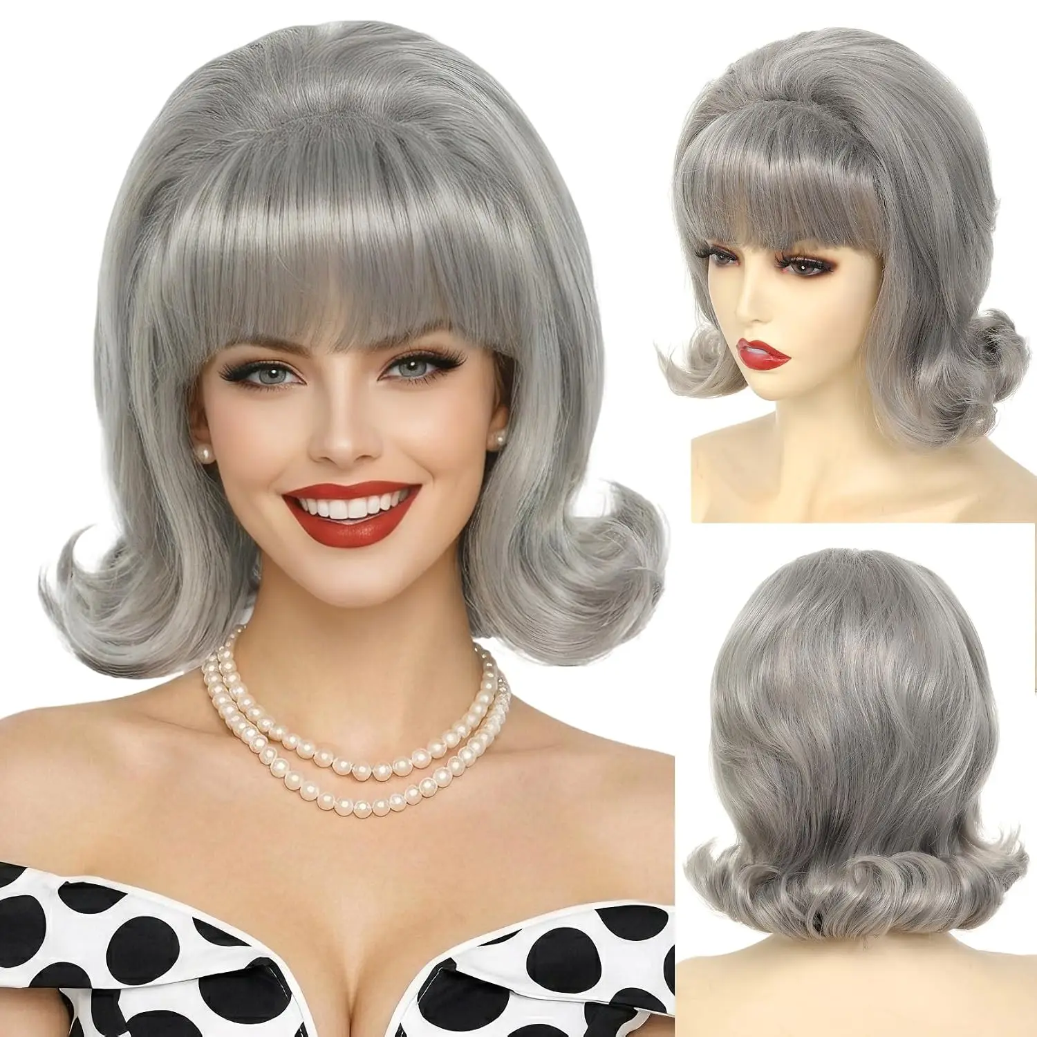HAIRJOY Kunsthaar-Perücke, kurzer Bob mit Pony für Damen, 60er- und 70er-Jahre-Retro-Bienenstock-Bouffant-Perücken, Vintage-Kostümperücke für Halloween – Detail 10