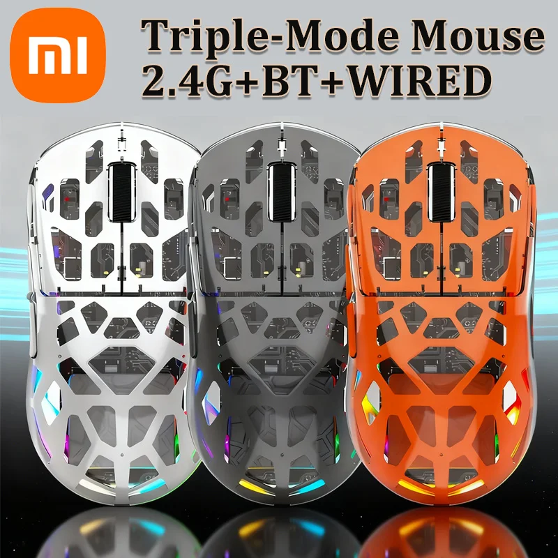 

Xiaomi Triple-Mode Wireless Bluetooth Transparent Mouse with RGB Lighting Rechargeable 2.4G Computer Office Gaming Esports Mouse