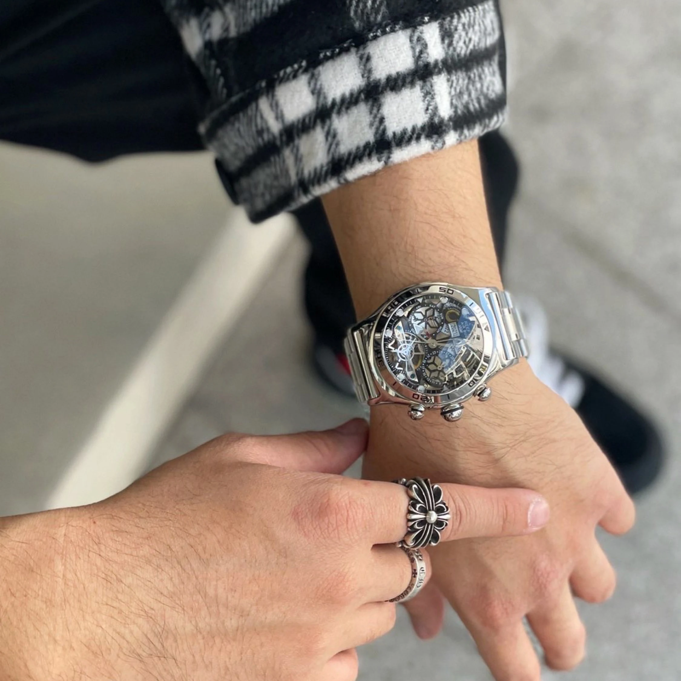Reef Tiger Top Brand Luxury Automatic Mechanical Watches Men Tourbillon Skeleton Watch Stainless Steel Bracelet Watches RGA703