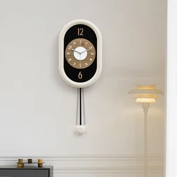 Vintage Cream Silent Round Clock with Round Aluminum Pointer, Minimalist Style Living Room Decoration without Drilling