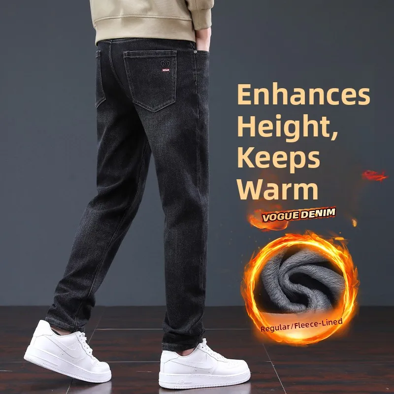 

Men's Fce Lined Denim Jeans Bla Warm Casual Pants Autumn Winter Sle Straight Leg Comfortable Fit Bla Wall Red Floor
