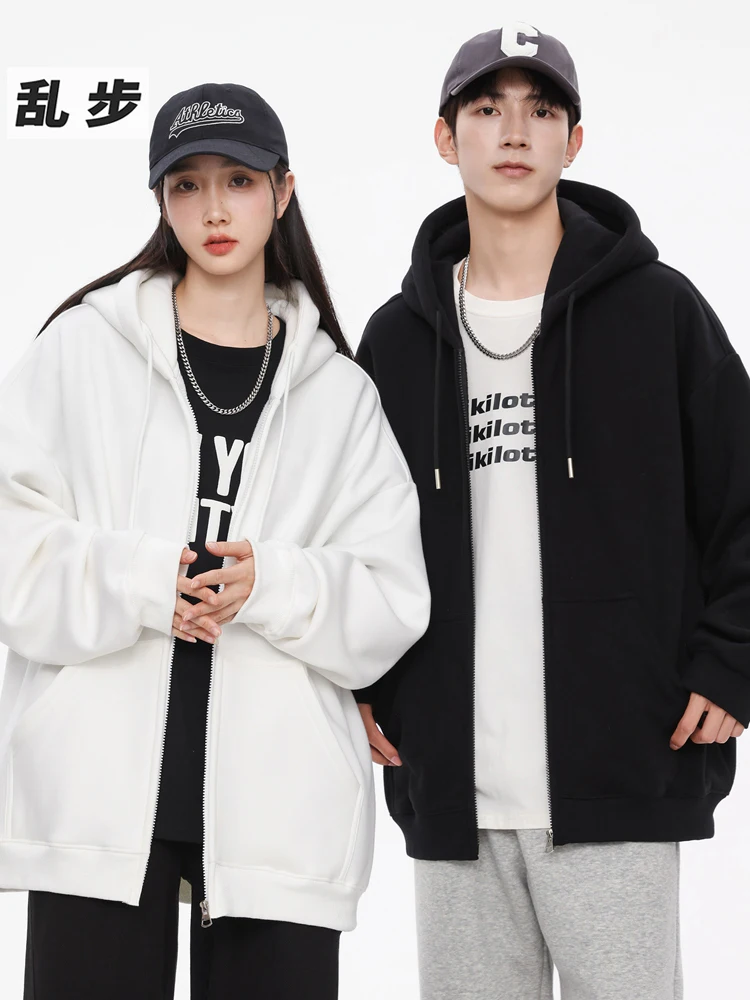 

Heavyweight Color Hooded Cardigan Men's New Autumn Winter Vintage American Sle Casual Loose Fit Polyester Sweatirt