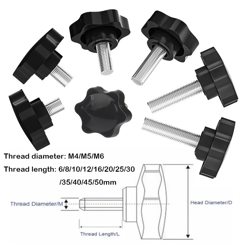 

5/10pcs Star Shape Thread Screw Handle Set Bolt Bakelite Hand Knob Tightening Screw For Plastic Steel Industry25#M4/M5/M6